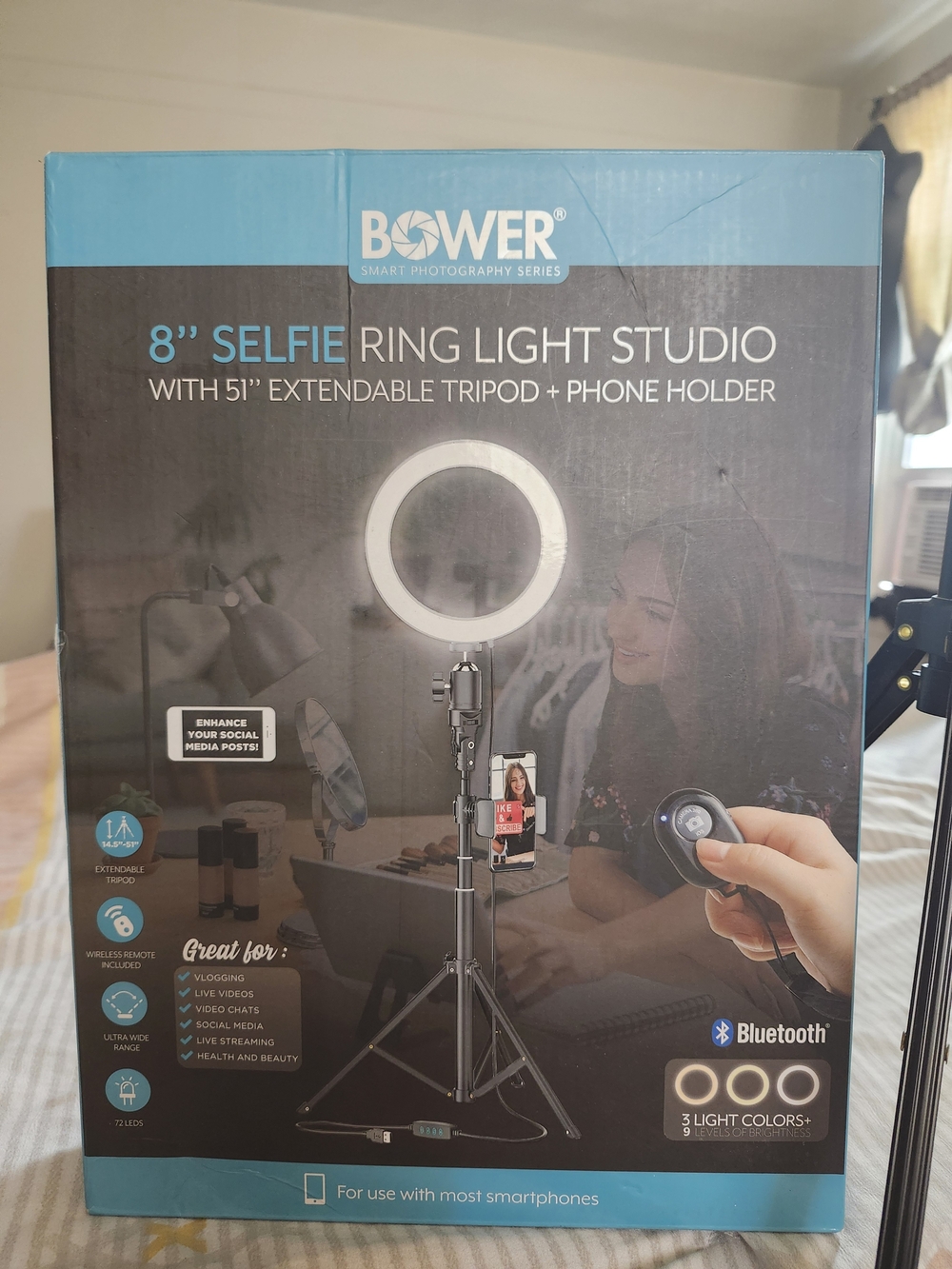 BOWER 8" Selfie Ring Light Studio with Extendable Tripod - Black/Silver